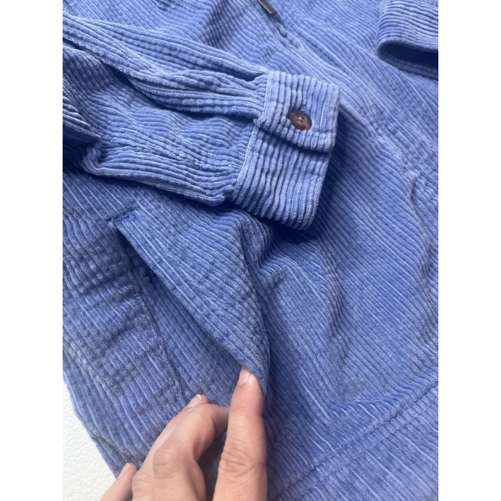 LL Bean Comfort Corduroy Relaxed Shirt Hoodie Women Large Full Zip Larkspur Blue - Picture 2 of 8